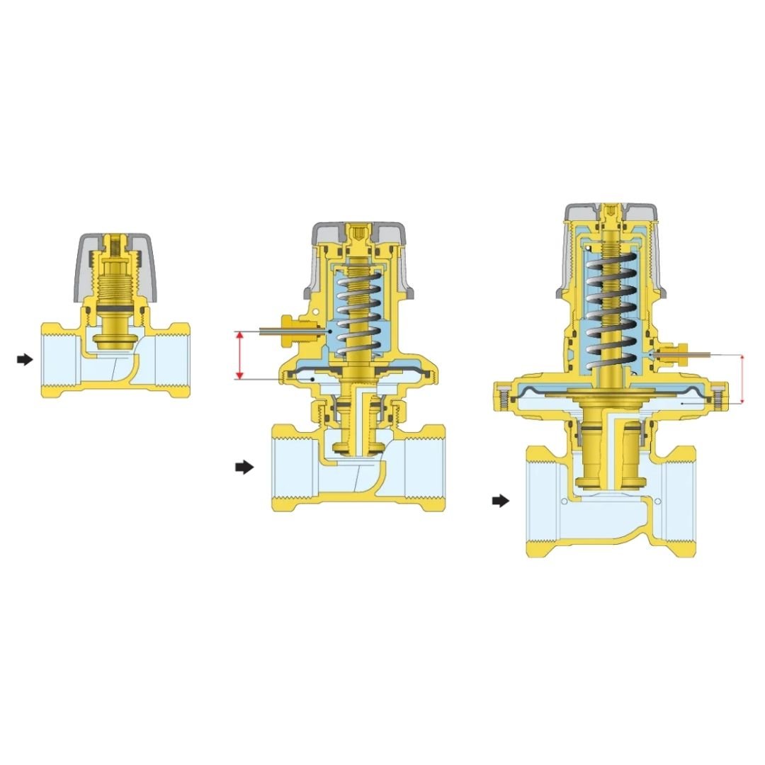 Caleffi 140442 Fark Basınç Kontrol Vanası (DPCV) – 1/2” bağlantı, yalıtımsız, 250–600 mbar ayar aralığı - Mekanik Oda E-Ticaret - 140442 - 