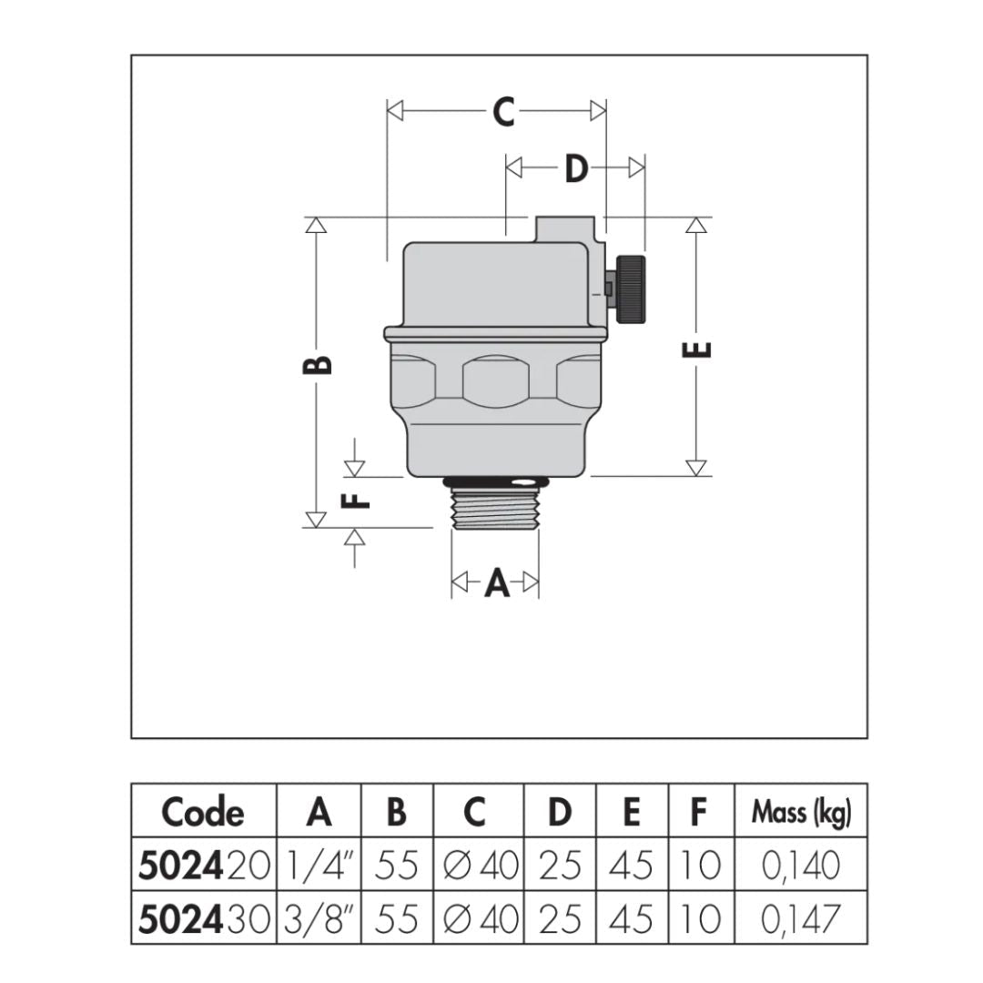 Caleffi 502430 ROBOCAL Otomatik Hava Purjörü – 3/8” M bağlantı, pirinç gövde - Mekanik Oda E-Ticaret - 502430 - 