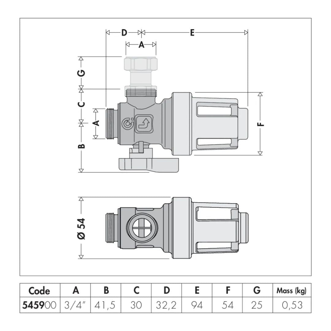 Caleffi 545900 XS Kombi Altı Mıknatıslı Tortu Tutucu Filtre – 3/4” Dış Diş x 3/4” İç Diş Sabit Somunlu - Mekanik Oda E - Ticaret - 545900 - 