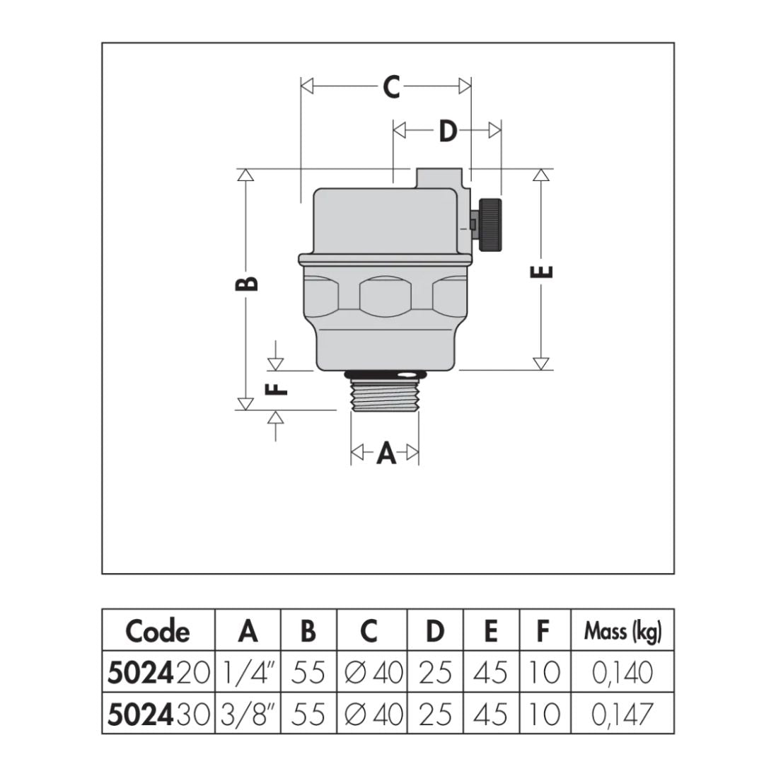 Caleffi 502430 ROBOCAL Otomatik Hava Purjörü – 3/8” M bağlantı, pirinç gövde