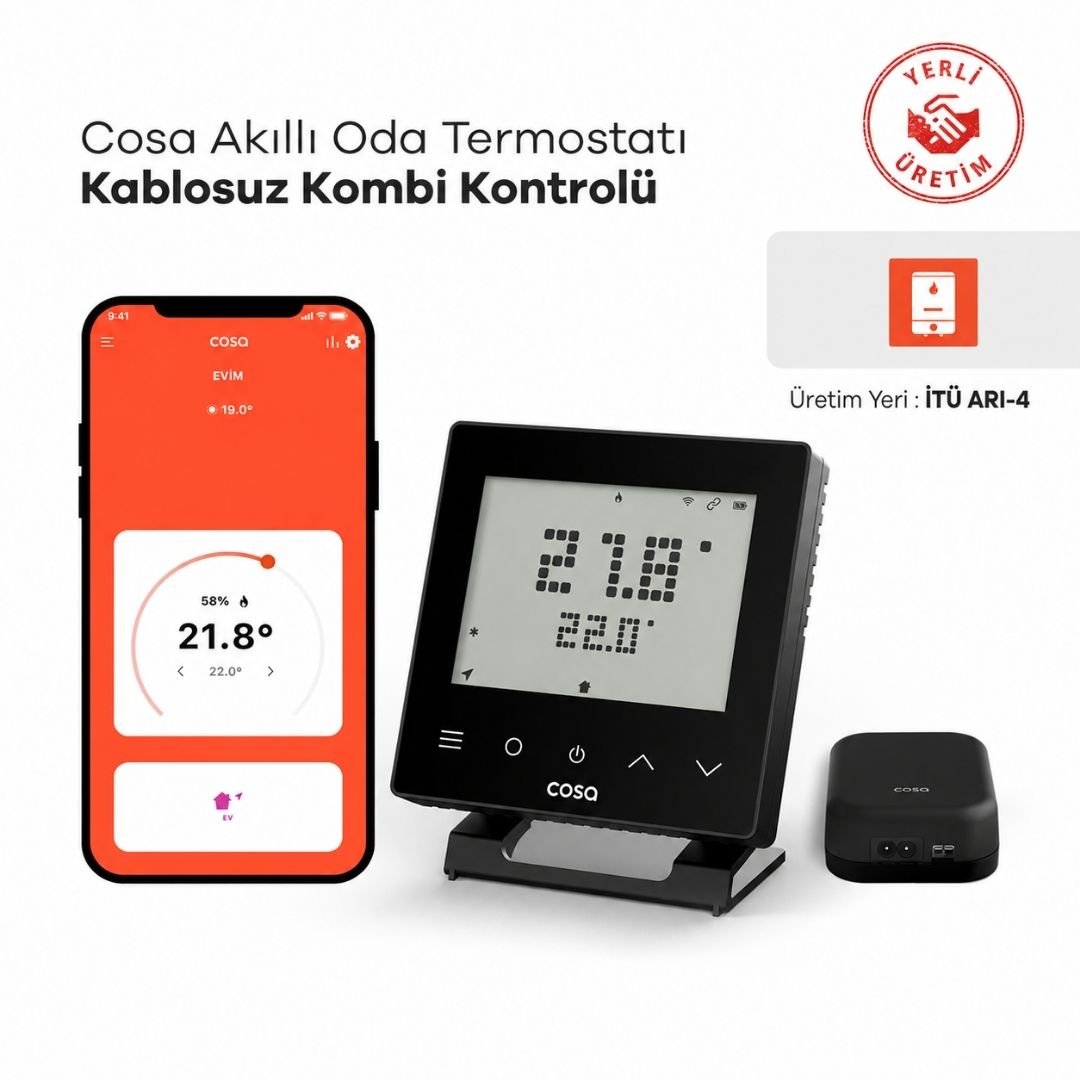 Cosa Akıllı Oda Termostatı v5 Kablosuz Kombi Kontrolü – Siyah - Mekanik Oda E - Ticaret - P5TR-21 - 