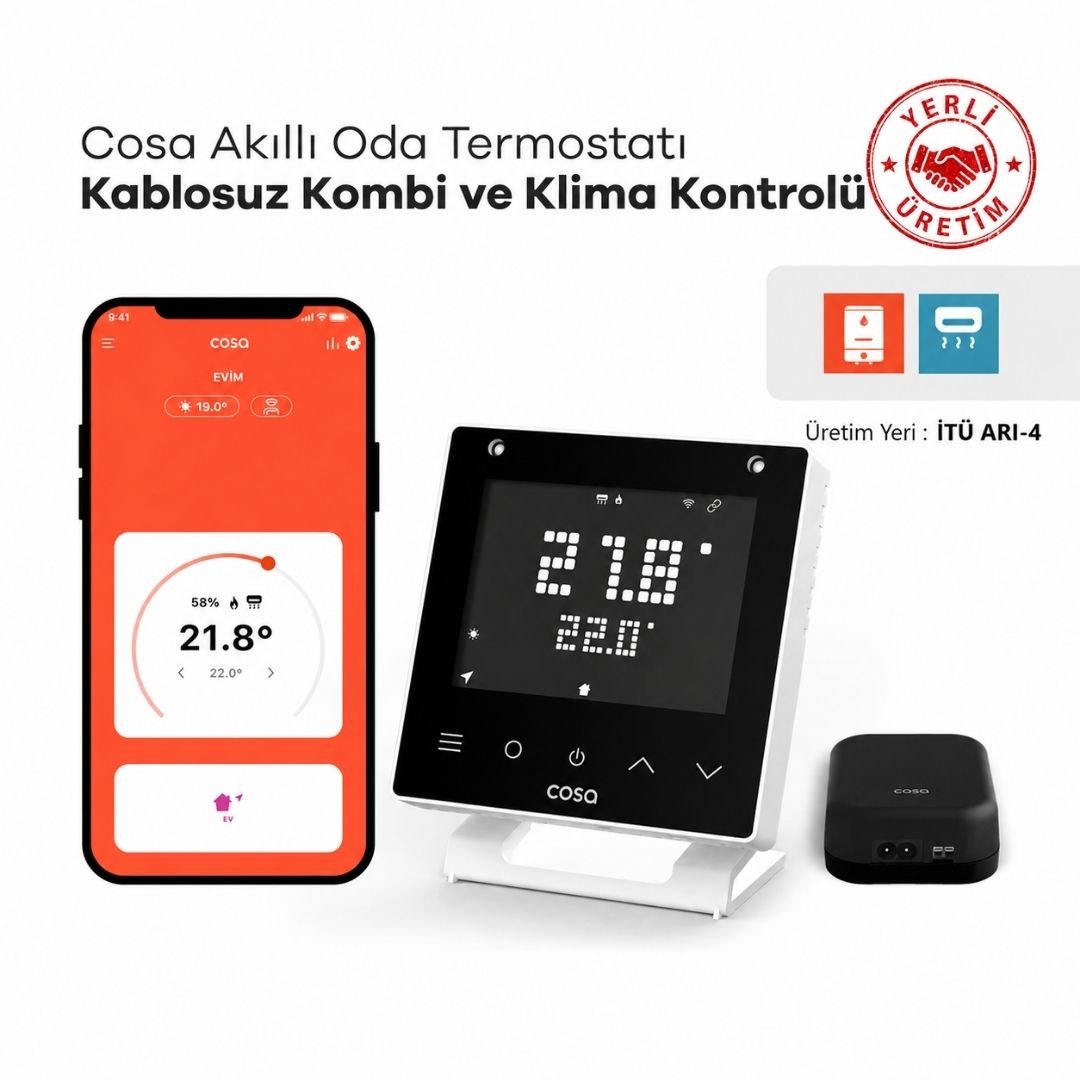 Cosa Akıllı Oda Termostatı v5 Kablosuz Kombi ve Klima Kontrolü - Beyaz - Mekanik Oda E - Ticaret - P5TR-21-AC-W - 
