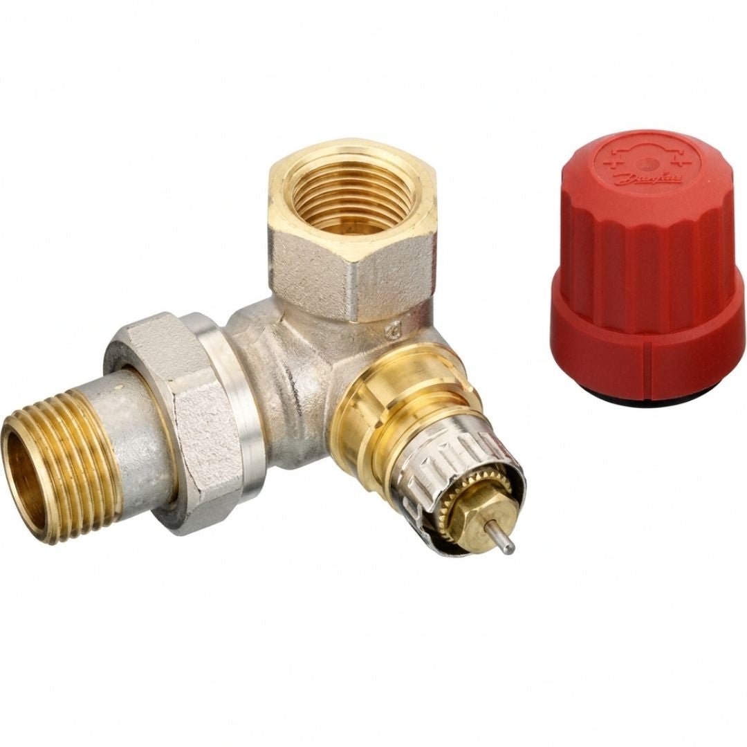 Danfoss 013G0234 RA-N Reglajlı Termostatik Vana Gövdesi – DN15, Sol Dik Köşe Tip, Rp 1/2 × R 1/2 - Mekanik Oda E-Ticaret - 013G0234 - 