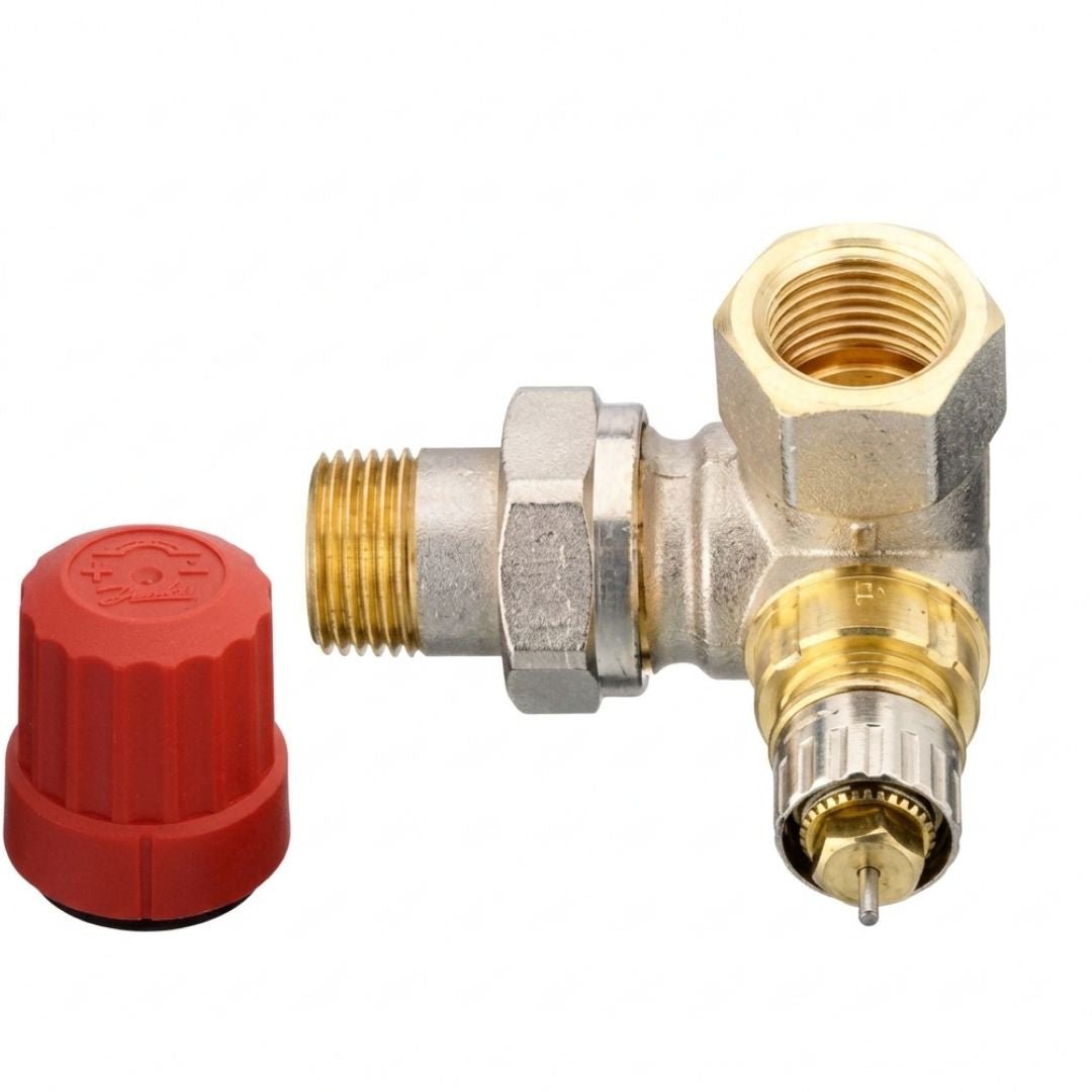Danfoss 013G0234 RA-N Reglajlı Termostatik Vana Gövdesi – DN15, Sol Dik Köşe Tip, Rp 1/2 × R 1/2 - Mekanik Oda E-Ticaret - 013G0234 - 