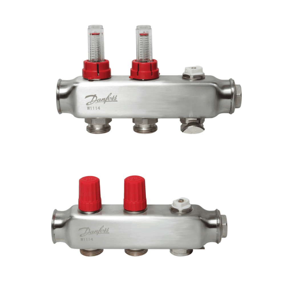 Danfoss 088U0752 SSM 2F Manifold Seti – 2 Devre (2 Ağız), Gidiş/Dönüş, Paslanmaz Çelik, Debimetreli, Manuel Hava Purjörlü - Mekanik Oda E - Ticaret - 088U0752 - 