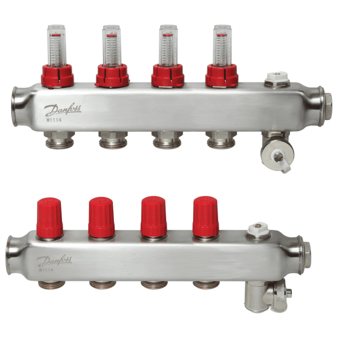 Danfoss 088U0754 Manifold SSM - F – 4+4 (4 Devre), Paslanmaz Çelik, Debimetreli, Manuel Purjörlü, Danfoss RA Valf Bağlantılı - Mekanik Oda E - Ticaret - 088U0754 - 