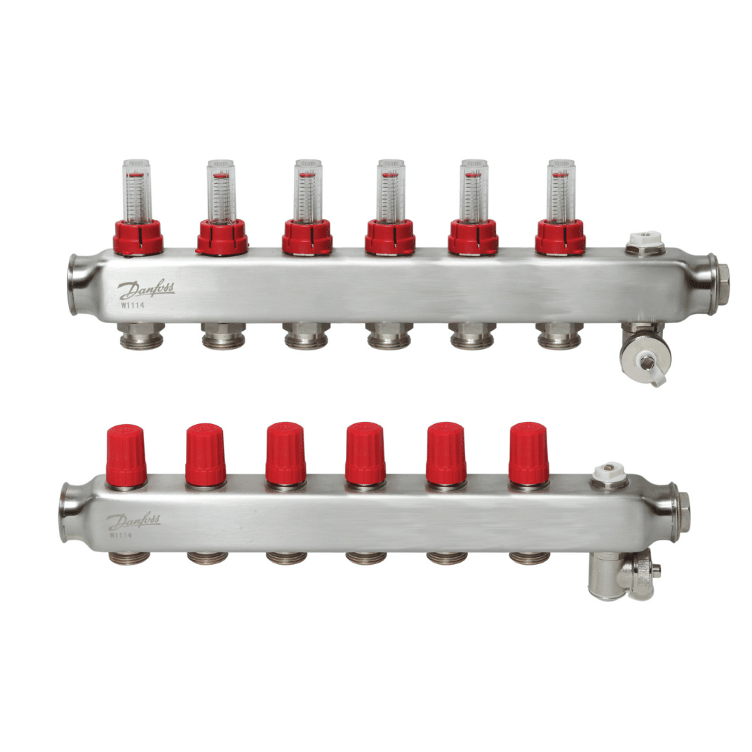 Danfoss 088U0756 Manifold SSM - F – 6+6 (6 Devre), Paslanmaz Çelik, Debimetreli, Manuel Purjörlü, Danfoss RA Valf Bağlantılı - Mekanik Oda E - Ticaret - 088U0756 - 