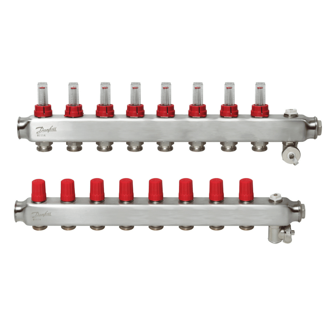 Danfoss 088U0758 Manifold SSM - F – 8+8 (8 Devre), Paslanmaz Çelik, Debimetreli, Manuel Purjörlü, Danfoss RA Valf Bağlantılı - Mekanik Oda E - Ticaret - 088U0758 - 