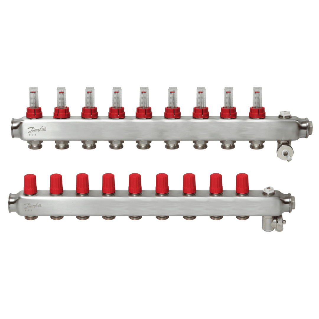 Danfoss 088U0759 Manifold SSM - F – 9+9 (9 Devre), Paslanmaz Çelik, Debimetreli, Manuel Purjörlü, Danfoss RA Valf Bağlantılı - Mekanik Oda E - Ticaret - 088U0759 - 
