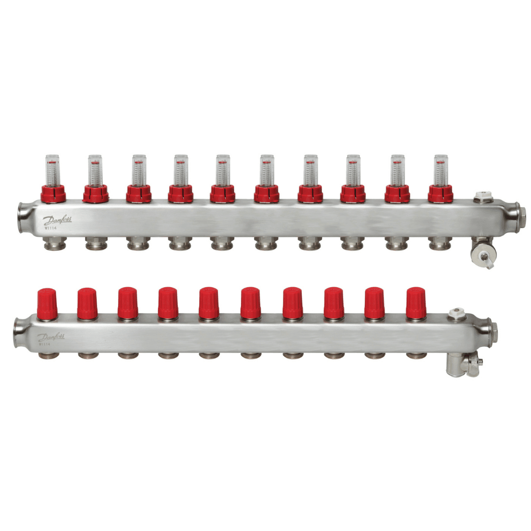 Danfoss 088U0760 Manifold SSM - F – 10+10 (10 Devre), Paslanmaz Çelik, Debimetreli, Manuel Purjörlü, Danfoss RA Valf Bağlantılı - Mekanik Oda E - Ticaret - 088U0760 - 