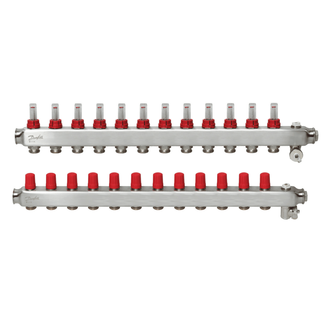 Danfoss 088U0762 Manifold SSM - F – 12+12 (12 Devre), Paslanmaz Çelik, Debimetreli, Manuel Purjörlü, Danfoss RA Valf Bağlantılı - Mekanik Oda E - Ticaret - 088U0762 - 