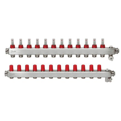 Danfoss 088U0762 Manifold SSM-F – 12+12 (12 Devre), Paslanmaz Çelik, Debimetreli, Manuel Purjörlü, Danfoss RA Valf Bağlantılı
