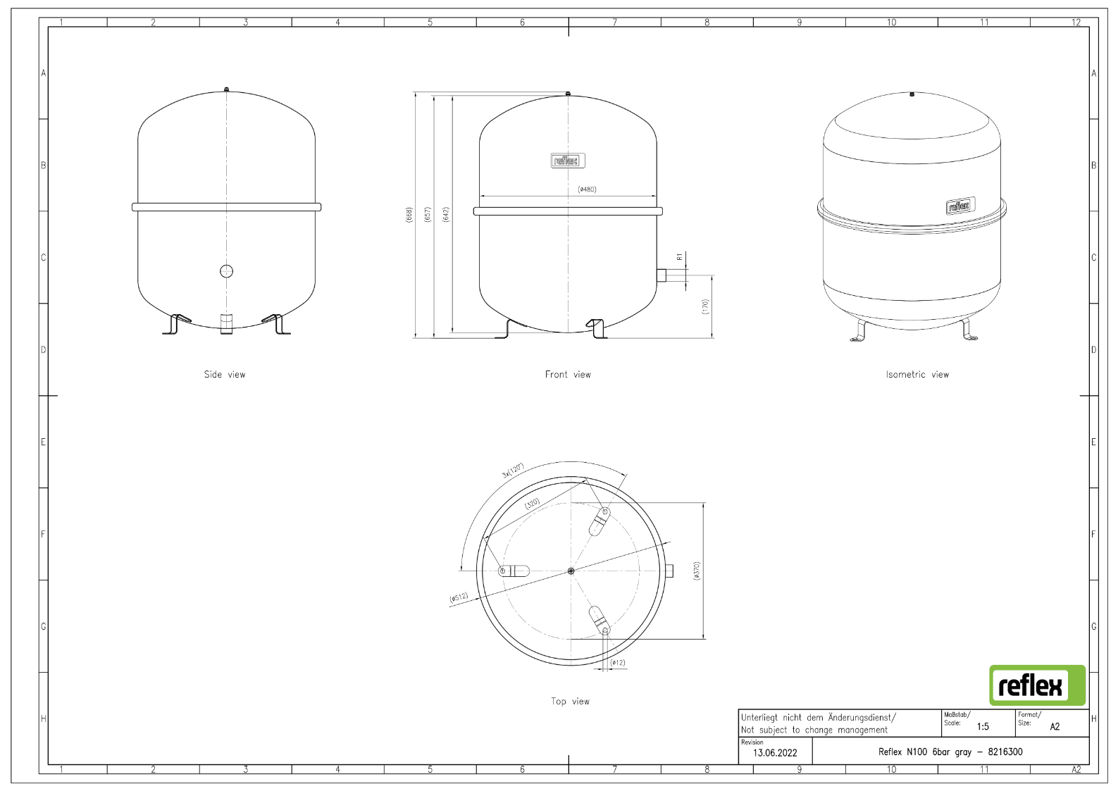 Reflex N 100 Diyaframlı Basınç Genleşme Tankı – 100 L, R 1", 6 Bar (Gri) - Mekanik Oda E - Ticaret - 8216300 - 