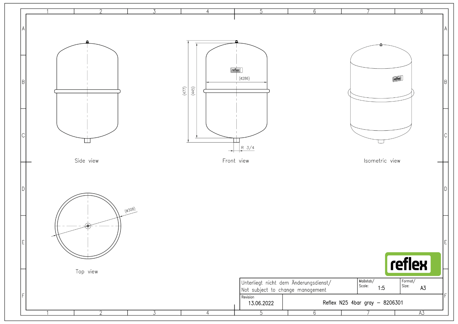 Reflex N 25 Diyaframlı Genleşme Tankı – 25 Litre, R 3/4", 4 Bar (Gri) - Mekanik Oda E - Ticaret - 8206301 - 