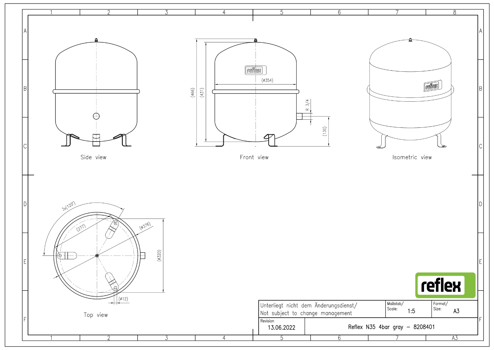 Reflex N 35 Diyaframlı Genleşme Tankı – 35 Litre, R 3/4", 4 Bar (Gri) - Mekanik Oda E - Ticaret - 8208401 - 