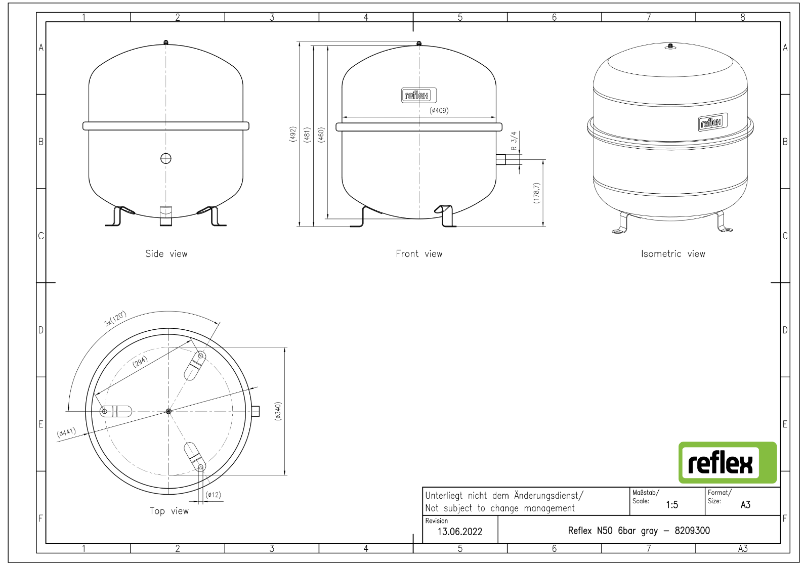 Reflex N 50 Diyaframlı Basınç Genleşme Tankı – 50 L, R 3/4", 6 Bar (Gri) - Mekanik Oda E - Ticaret - 8209300 - 
