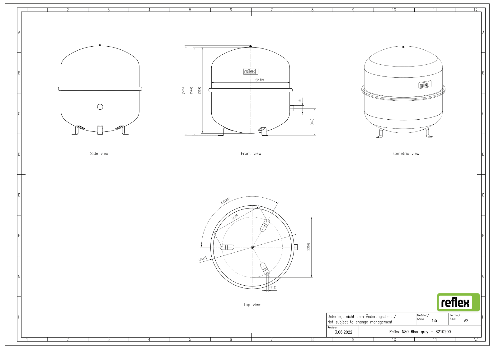 Reflex N 80 Diyaframlı Basınç Genleşme Tankı – 80 L, R 1", 6 Bar (Gri) - Mekanik Oda E - Ticaret - 8210200 - 