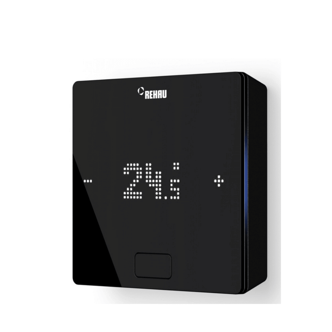 REHAU NEA SMART 2.0 Oda Termostatı HRB – Sıcaklık/Nem Ölçer (Kablosuz, LED Matris Ekran, Siyah, 86×86×21 mm) - Mekanik Oda E - Ticaret - 328013001 - 