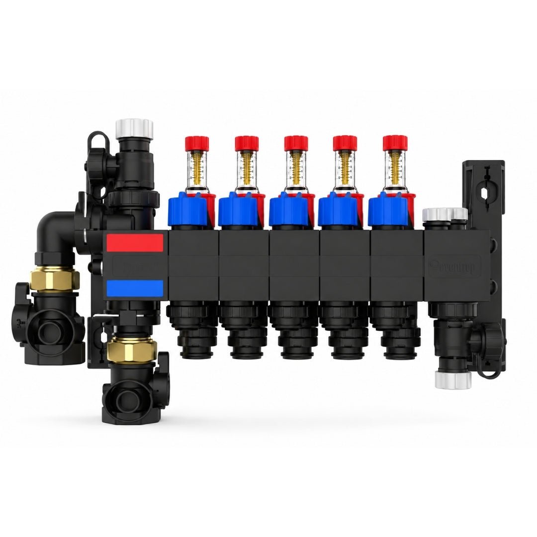 REHAU Rautherm Speed HKV-D P Polimer Kollektör – 5 Ağızlı, Debi Göstergeli, Siyah - Mekanik Oda E-Ticaret - 14717301001 - 