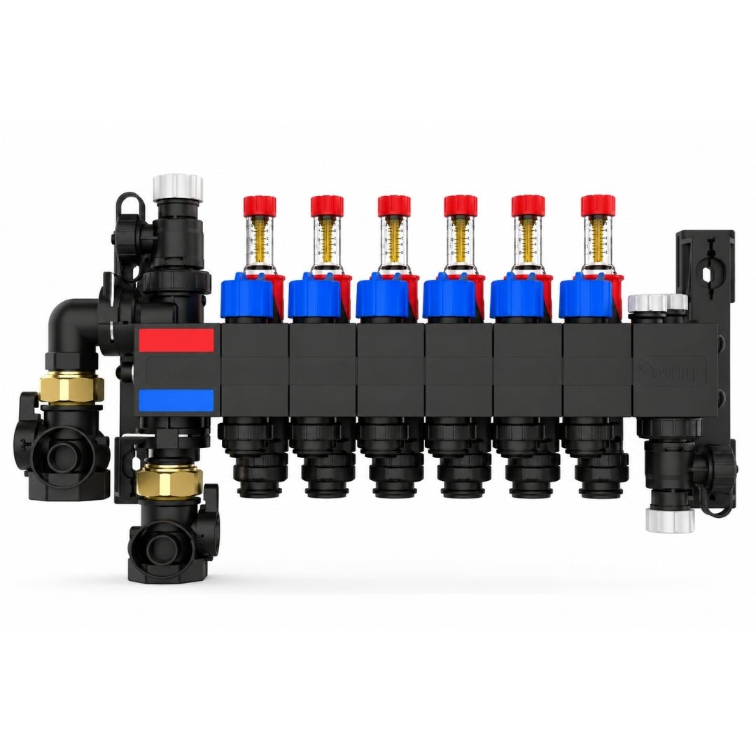 REHAU Rautherm Speed HKV-D P Polimer Kollektör – 6 Ağızlı, Debi Göstergeli, Siyah - Mekanik Oda E-Ticaret - 14717401001 - 