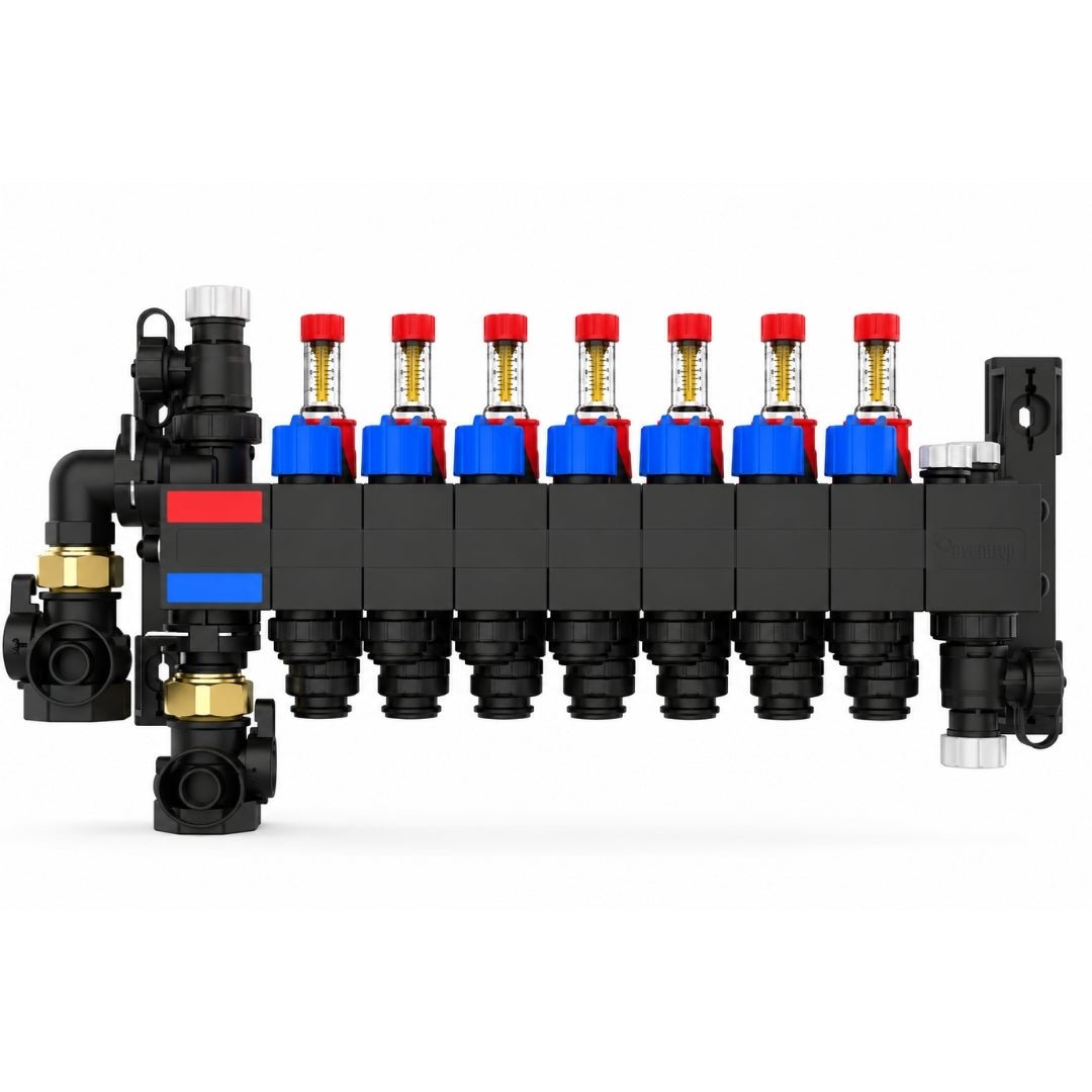 REHAU Rautherm Speed HKV-D P Polimer Kollektör – 7 Ağızlı, Debi Göstergeli, Siyah - Mekanik Oda E-Ticaret - 14717501001 - 