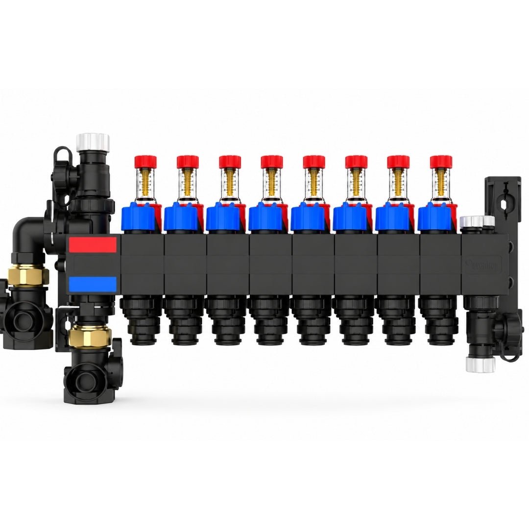 REHAU Rautherm Speed HKV-D P Polimer Kollektör – 8 Ağızlı, Debi Göstergeli, Siyah - Mekanik Oda E-Ticaret - 14717601001 - 