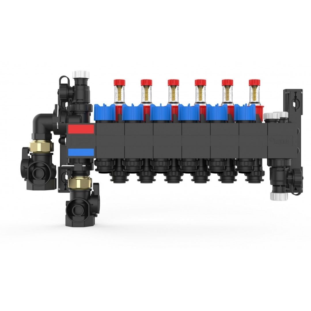 REHAU Rautherm Speed HKV-D P Polimer Kollektör – 9 Ağızlı, Debi Göstergeli, Siyah - Mekanik Oda E-Ticaret - 14717701001 - 