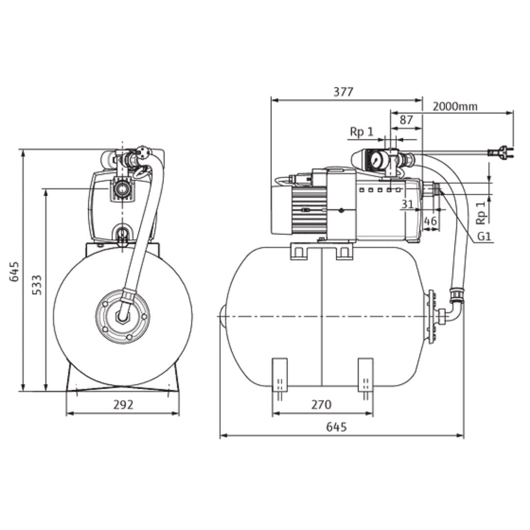 Wilo HiMulti 3 H 50/2-24 P-TR Su Temin Sistemi – 50 L Tank / Rp 1 / 1~230 V / 0,4 kW - Mekanik Oda E-Ticaret - 2549359 - 