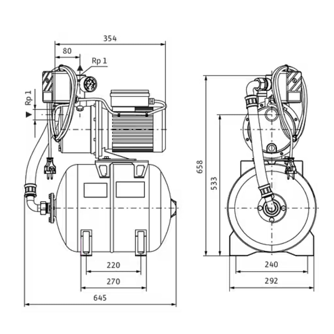 Wilo Jet HWJ-203-EM-50/2-2 Su Temin Sistemi – 50 L Tank / Rp 1 / 1~230 V / 0,75 kW - Mekanik Oda E-Ticaret - 4265554 - 