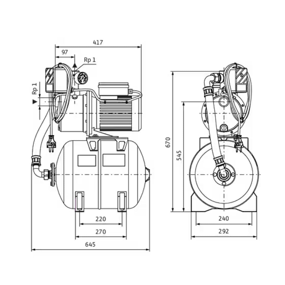 Wilo Jet HWJ 204-EM-50/2-2 Su Temin Sistemi – 50 L Tank / Rp 1 / 1~230 V / 1 kW - Mekanik Oda E-Ticaret - 4265555 - 